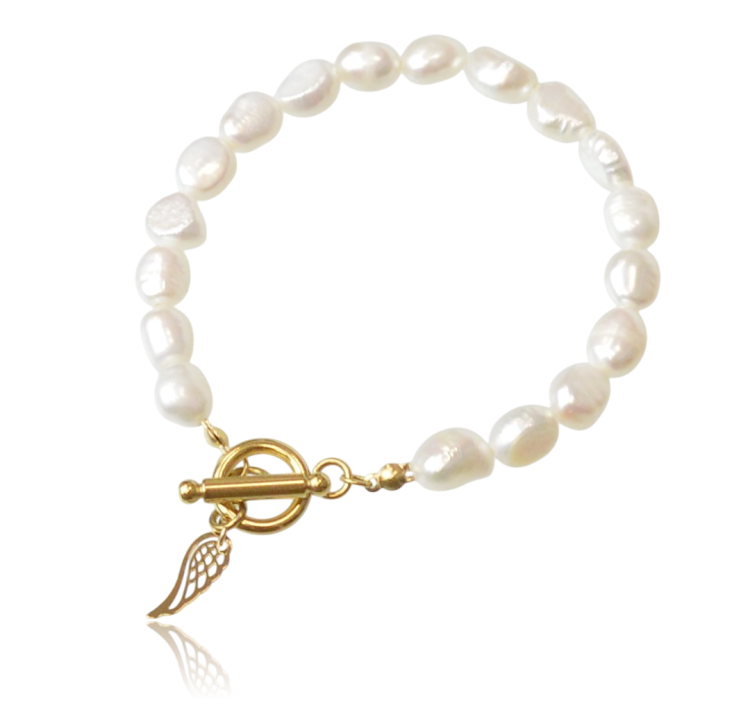 Bransoletka z Pereł Rzecznych Stal Toggle Skrzydło