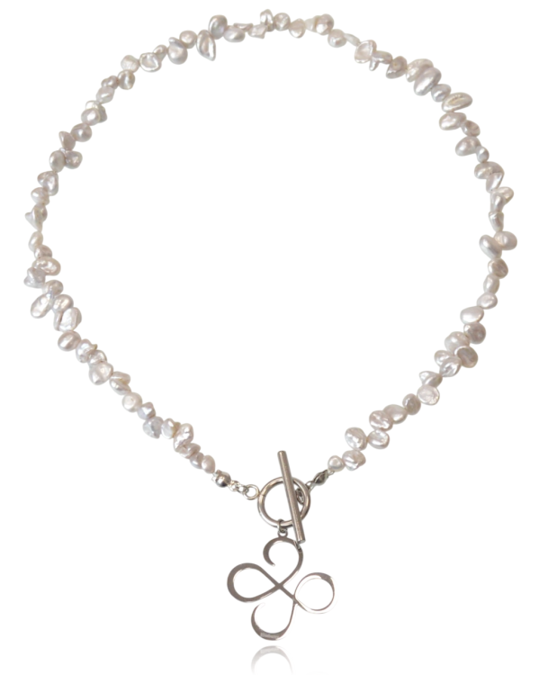 Naszyjnik Choker Perły Rzeczne Szare Toggle Stal