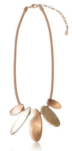 Naszyjnik Rzemień Beż Rosegold Srebro Szczotkowany