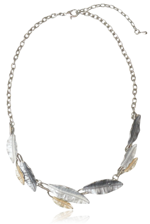 Naszyjnik Kolia Srebrne Liście Metaloplastyka Emalia