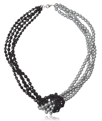 Naszyjnik supełek z pereł czeskich czarno-szary