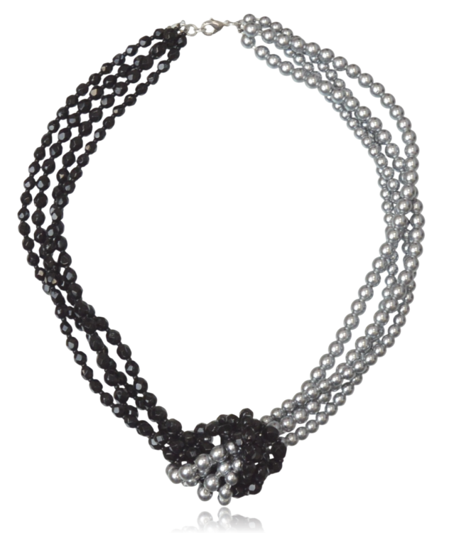 Naszyjnik supełek z pereł czeskich czarno-szary
