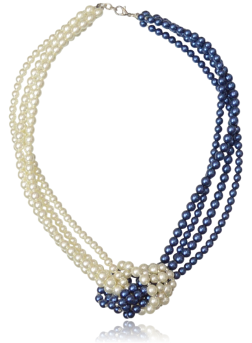 Naszyjnik Supełek z Pereł Czeskich Granatowo-Ecru