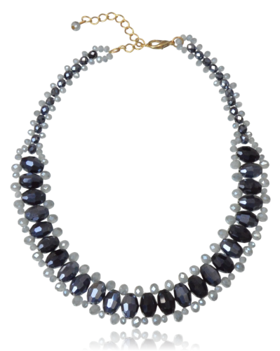 Naszyjnik Kołnierzyk Kryształki Grafit Jasnoszary