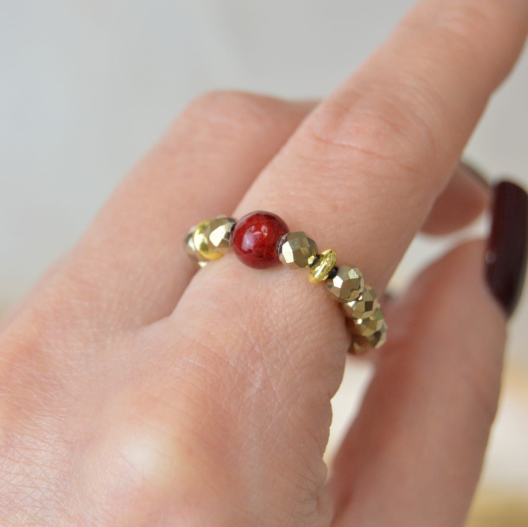 Pierścionek Elastyczny Royal Ruby Gold – Handmade