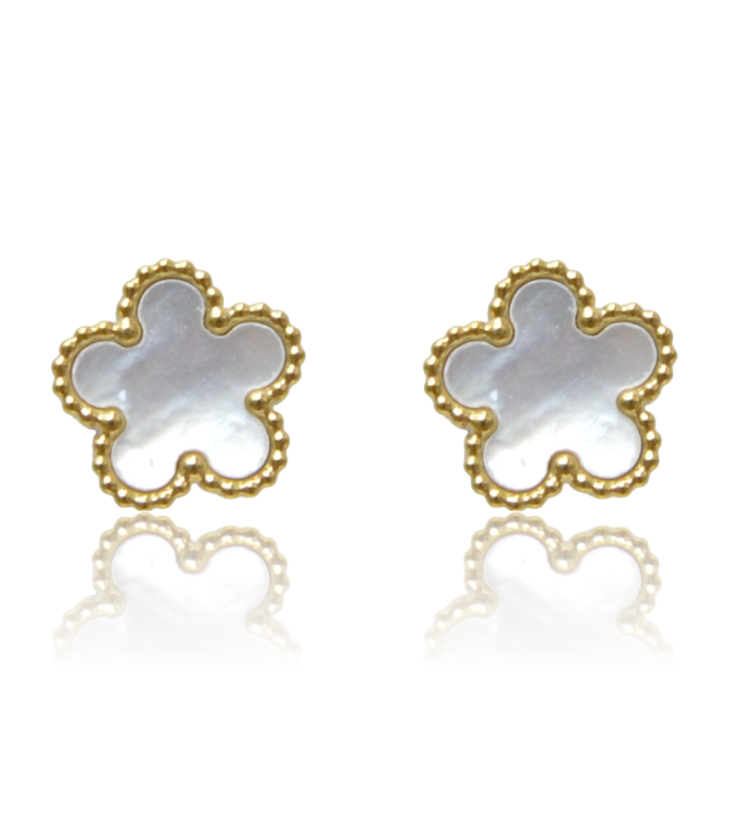 Kolczyki Kwiatki z a'la Masą Perłową – Stal Złota