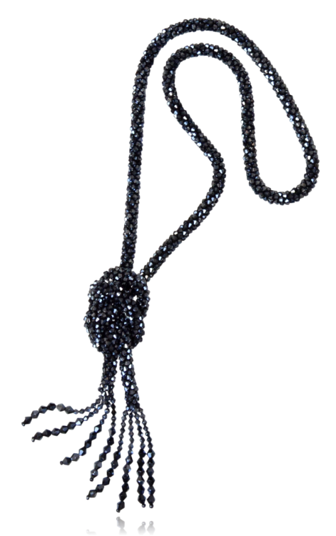 Naszyjnik Lariat z kryształków fasetowanych granat/grafit