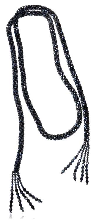 Naszyjnik Lariat z kryształków fasetowanych granat/grafit