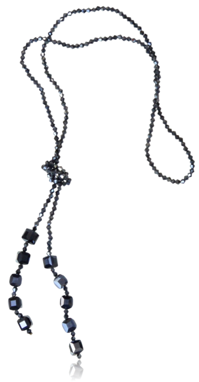Naszyjnik Lariat z kryształków fasetowanych granat/grafit