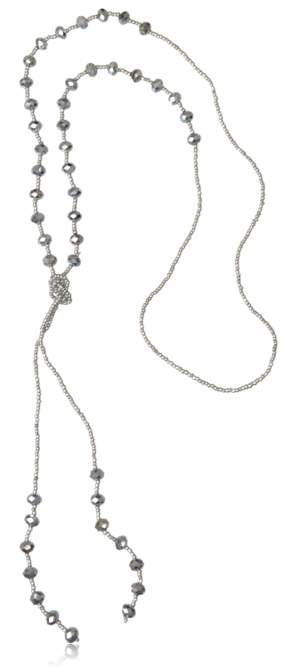 Naszyjnik Lariat z kryształków fasetowanych srebrno-szary