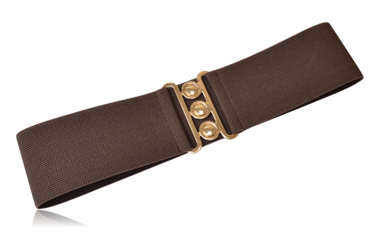 Pasek na gumie w kolorze czekoladowym ze złotą klamrą S
