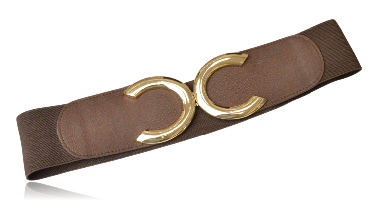 Pasek na gumie w kolorze czekoladowym złota klamra