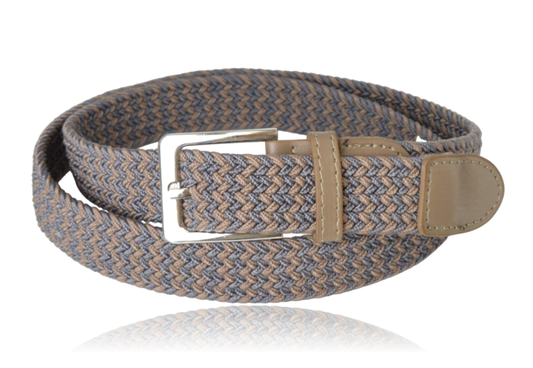 Pasek pleciony elastyczny do spodni szaro-brązowy