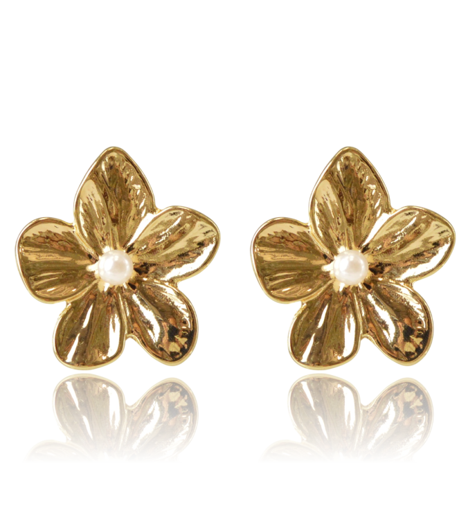 Klipsy kwiaty z perełką w kolorze złotym