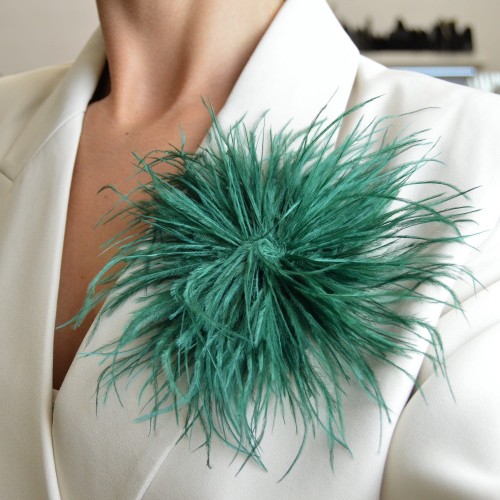 Broszko-spinka pióra marabut butelkowa zieleń