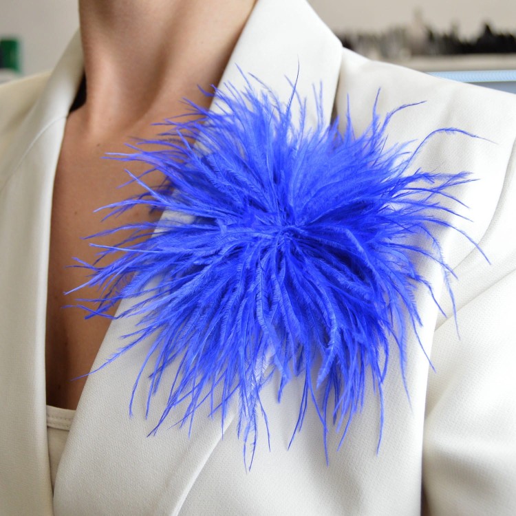 Broszko-spinka pióra marabut szafir