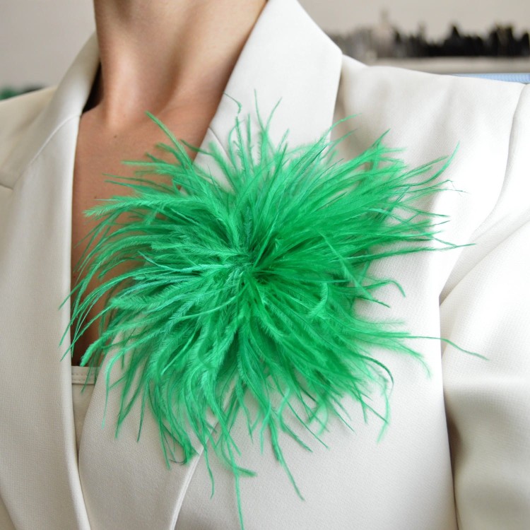 Broszko-spinka pióra marabut malachitowy