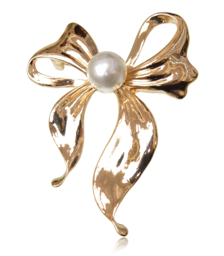 Broszka kokarda złota z perłą
