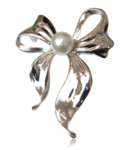 Broszka kokarda srebrna z perłą