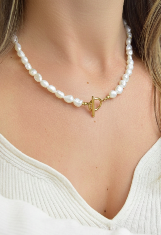 Choker Ręcznie Robiony Toggle Perły Rzeczne Białe