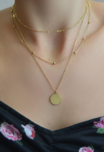 Potrójny choker naszyjnik stalowy złoty