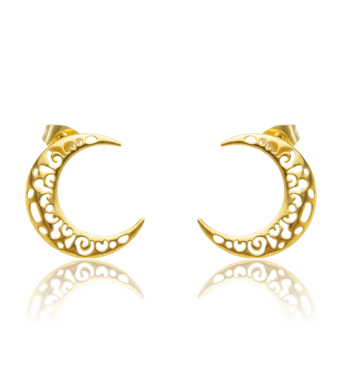 Kolczyki sztyfty ażurowe półksiężyce stalowe złote