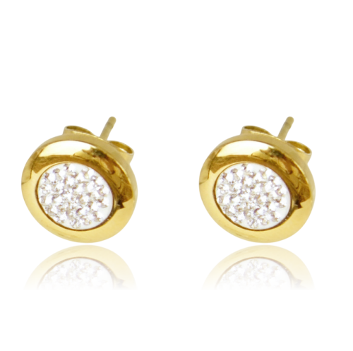 Kolczyki sztyfty blaszki z cyrkoniami stalowe złote