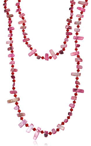 Korale 120 cm z masy perłowej i koralików fuksja-czerwień