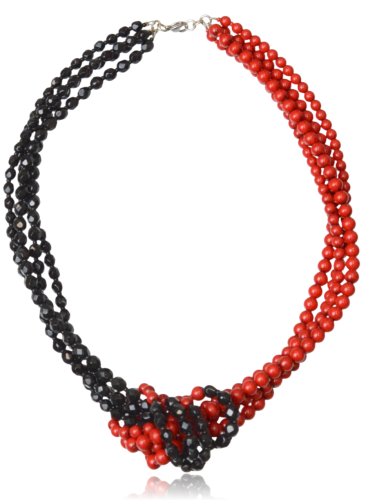 Naszyjnik supełek z pereł czeskich czarno-czerwony