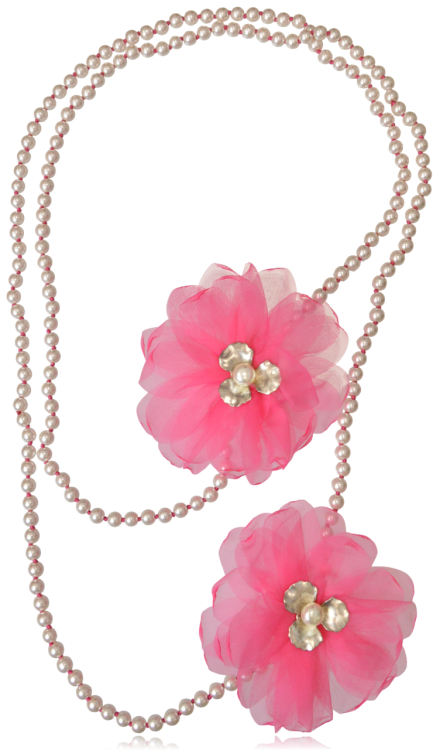 Naszyjnik z Pereł 200 cm z Kwiatami Tkaniny - Różowy