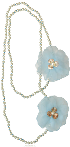 Naszyjnik z Pereł 200 cm z Kwiatami Tkaniny - Błękitny