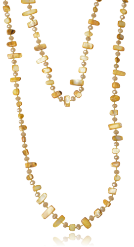 Długie korale z masy perłowej i kryształków musztarda