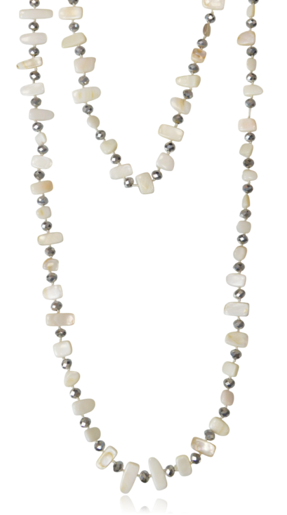 Korale 120 cm z masy perłowej i koralików ivory-srebrne