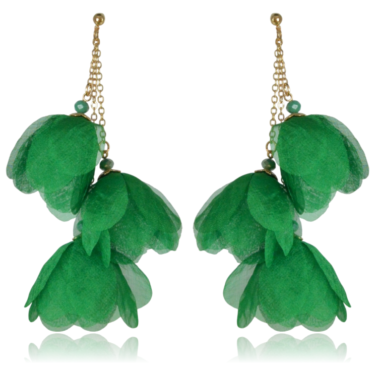 Kolczyki materiałowe kwiaty - soczysta zieleń
