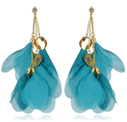 Kolczyki „Turkusowa Laguna” – Złote Łańcuszki i Lekka Tkanina