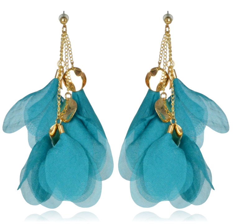 Kolczyki „Turkusowa Laguna” – Złote Łańcuszki i Lekka Tkanina