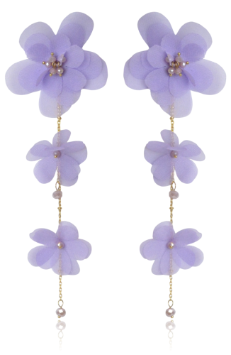 Kolczyki kwiaty długie lekkie z tkaniny lila