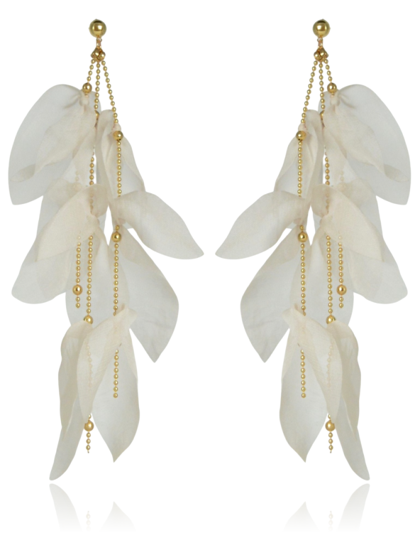 Efektowne, lekkie kolczyki z tkaniny - ivory 17 cm