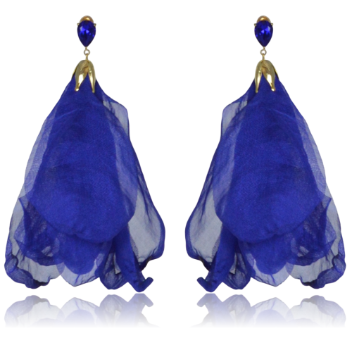 Kolczyki materiałowe na kryształowej łezce - chaber, stal