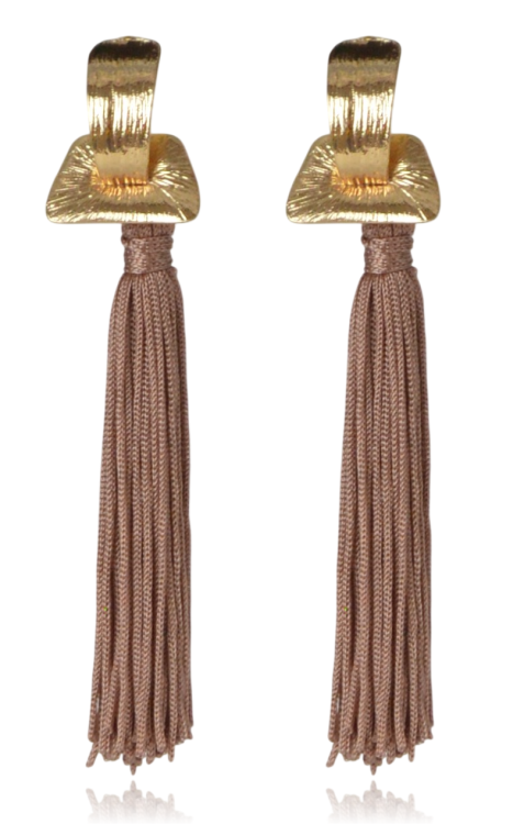 Kolczyki frędzle na złotym sztyfcie taupe