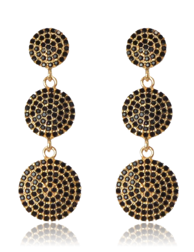 Kolczyki cyrkoniowe potrójne okrągłe czarno-złote