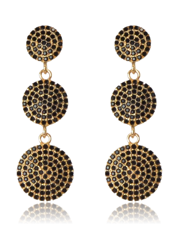 Kolczyki cyrkoniowe potrójne okrągłe czarno-złote