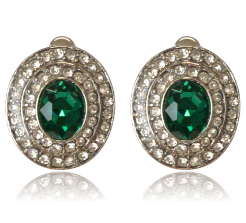 Klipsy ze szmaragdowym oczkiem i cyrkoniami - vintage