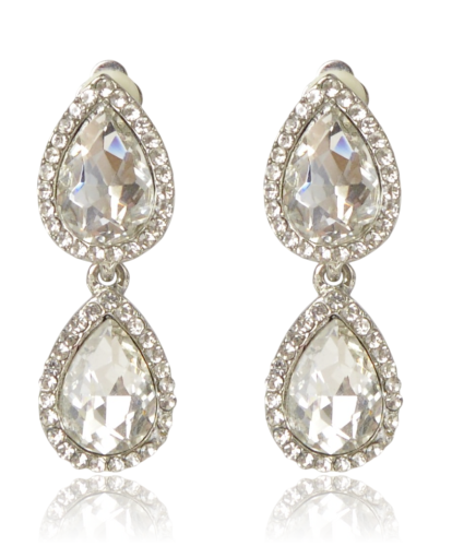 Klipsy wieczorowe podwójne krople srebrne