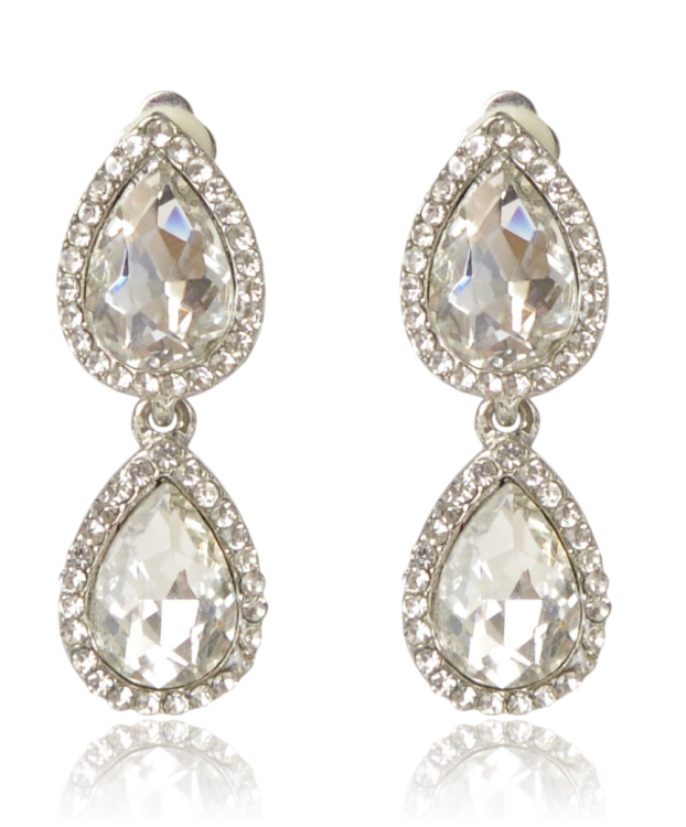 Klipsy wieczorowe podwójne krople srebrne