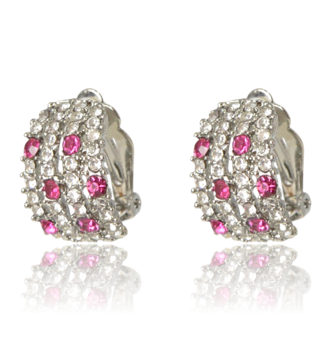 Klipsy srebrzyste półkola z różowym akcentem