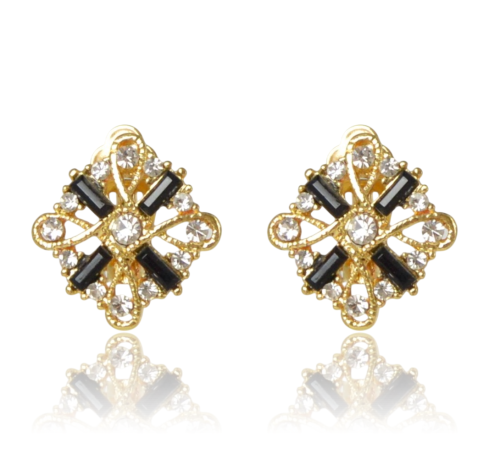 Klipsy romby zdobione cyrkoniami czarno-złote