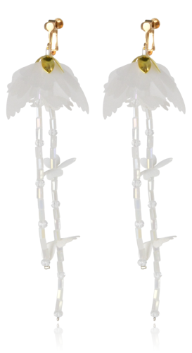 Klipsy kwiaty z tkaniny i kryształków białe