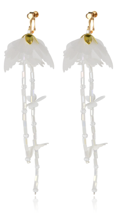 Klipsy kwiaty z tkaniny i kryształków białe