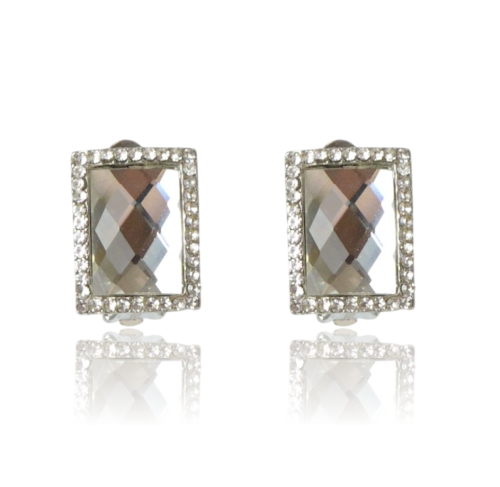 Klipsy kryształowe prostokątne srebrne